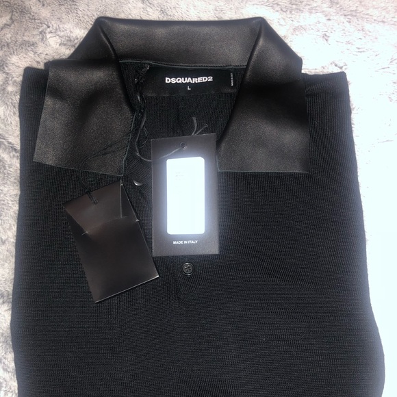 DSQUARED2 Other - DSQUARED2 RARE KNIT W BLACK LEATHER COLLAR POLO L